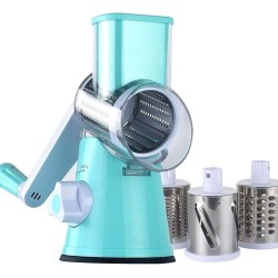 vdrto-Mandoline Groentesnijder - Rasp & Kaasrasp Multifunctioneel- Keukensnijder Vaatwasserbestendig - Inclusief 3 opzetstukken - wit/blauw