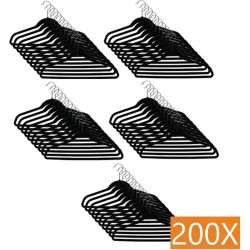 Kledinghangerset 200 stuks - Non slip kledinghangers - Fluweel zwart