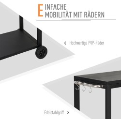 HOMCOM Keukenwagen met wielen serveerwagen rvs zwart 801-135