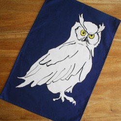 Design theedoek met handgetekende Uil - 100% katoen - prachtige felle kleuren!