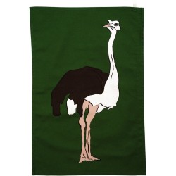 DESIGN theedoek met handgetekende Struisvogel - 100% katoen - prachtige felle kleuren!