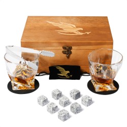 Eagle Whiskey Set – Whiskey stones  – Whiskey glazen – Whiskey cadeauset – Met opbergzakje, onderzetters, tang, en acht stones