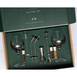 Cocora Gin Tonic Geschenkset - 12-delige RVS Cocktail Set - Tritan® Kristalglazen - Cocktail Boek - Luxe Cadeauverpakking - Zilver