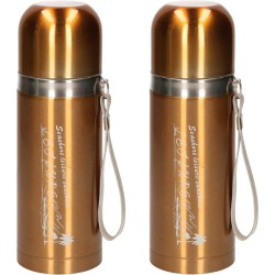 2x stuks RVS thermosflessen / isoleerflessen met touwtje goud 350 ml - Thermoflessen