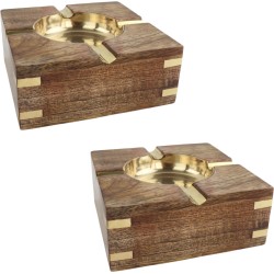 Orange85 Asbak voor Buiten en binnen - 2 stuks - Goud en bruin - b10x10x4 cm - Hout en metaal