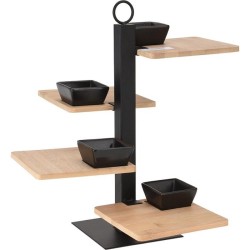 Metaal Etagere met bamboe 4-laags - SET - 4 Zwarte schaaltjes - Bamboe/metaal planken