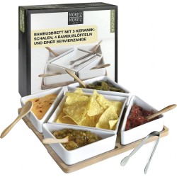 Moritz & Moritz 11-delige serveerset lavendel, voor tapas snacks voorgerechten, keramische schaaltjes, lepel, bamboe, roestvrijstalen tang