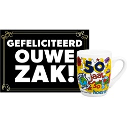 Grappige verjaardagsmok/beker 50 jaar man met grappige tekst 300 ml + wenskaart Gefeliciteerd ouwe zak