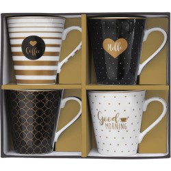 EasyLife Koffiekopjes - Good Morning - Set van 4 - Cadeauverpakking - Porselein - 300ML