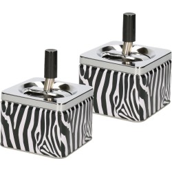 2x stuks metalen druk asbakken vierkant model in zebra print 9 x 9 x 12 cm