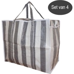 Castillo Jumbo Bag XL - Wastas / Opbergtas / Verhuistas / Big Shopper - Set van 4 stuks - Grijs Wit