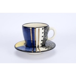 Espresso kopjes - Koffiekop en Schotelset - Koffiekopjes - Model: Lichtgroen Blauw Geel - Handgemaakt in Zuid Afrika - hoogwaardig keramiek - speciaal gemaakt door Letsopa Ceramics voor Nwabisa African Art