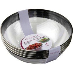 4x Doorzichtige Medium zilveren rand plastic kommen Ø20 cm (1,5 liter)