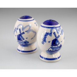 Peper en zout stel - Delfts Blauw ei met hollands windmolen tafereel - Handpainted