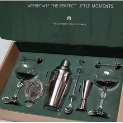 Cocora Martini Set - 9-delige RVS Cocktail Set - Cocktail Shaker - Martini Coupe Glazen - Cocktail Boek - Luxe Cadeauverpakking - Zilver