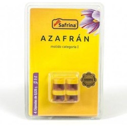 Gemalen saffraan.AZAFRAN MOLIDO  4 capsules van 0,125 gram per stuk in blisterverpakking. Total 0,5 gram