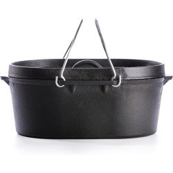 Valhal Outdoor Braadpan / Dutch Oven 9L - Gietijzer, Ovaal, grill deksel, zonder pootjes - VH9L