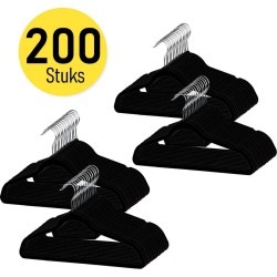 Kledinghangers – Kleerhangers – Met broeklat - Anti slip – Kunststof – Broeken – Rokken – Jassen – Truien - Shirts – 200 stuks – Kunststof – Zwart - CE 2020