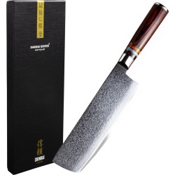 Shinrai Japan - Japans Hakmes 18 cm - Koksmes - Damascus Mes - Micarta Jewels - Met Luxe Geschenkdoos