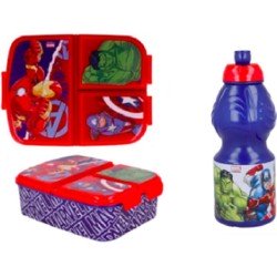 Marvel Avengers  - 3 compartimenten brooddoos (20 cm - 17 cm - 7 cm) + Drinkfles (18 cm hoog - 400 ml)