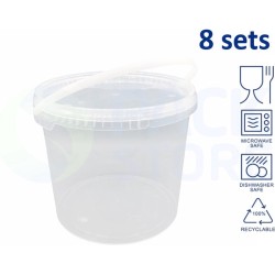 8 x transparante emmer rond met deksel - 5,5 liter met garantiesluiting - geschikt voor diepvries en vaatwasser - 100% recyclebaar