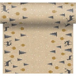 2x stuks kerst thema tafellopers/placemats met rendieren en kerstbomen 40 x 480 cm - Kerstdiner tafeldecoratie versieringen