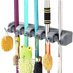 ophangsysteem tuingereedschap - Zinaps bezemhouder, bezem mop houder met 5 haken en 6 slots, wandhouder organisator voor keuken, badkamer, tuin, multifunctioneel (WK 02131)