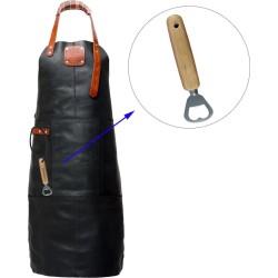 Sorprese Premium – bbq schort – zwart-cognac ruit – bbq schort mannen – 100% premium leder – inclusief flessenopener - bbq schort leer man - Cadeau