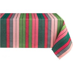 Kleurmeester.nl | Tafelkleed Eugenie - Katoen-linnen | 170 cm x 170 cm | Groen / Roze Gestreept