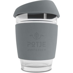 Potje Amsterdam Java Stone Gray  330ML – Re-usable Glass Cup – Koffie en Thee to go – Ideaal voor kantoor thuis en onderweg – Echt glas – Koffiebeker – Theebeker – Herbruikbaar