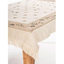 Tafelkleed handweef Hortensia 120 x 120 kleur 5 beige basis donker grijs patroon