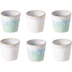 Cactula Costa Nova  - servies - lungo kop - Grespresso - Set van 6 in 2 kleuren - Aqua - LichtBlauw/Wit- aardewerk -  H 7,5 cm