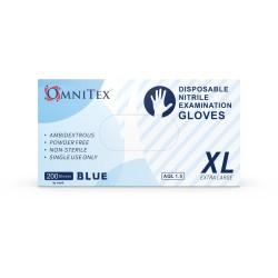 Omnitex Premium 200st. Blauwe Nitrilhandschoenen | Maat XL | Poedervrij | Latexvrij | Voedselveilig | EN455 EN374 EN420 | CE & UKCA Cat3-klasse