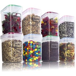 TNM Voorraadpotten Set (8x1,6L) - Luxe Luchtdichte Voorraadbussen, Food Container - BPA vrij incl. Lepels & Markeerstift - 4 Kleuren