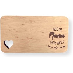 Heyhome Kleine ontbijtplankje van hout 'Beste Mama der Welt' met hart-uitsparing, broodplank 22 x 12 cm van elzenhout, houten plank met gravure, als cadeau voor verjaardag, Moederdag, Kerstmis