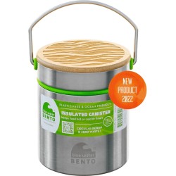 Blue Water Bento - Insulated Canister - 355ml. - Plasticvrij RVS - bamboo design deksel - Lunchbox voor warm en koud voedsel