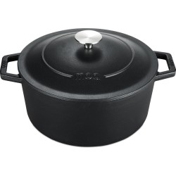 MOA Gietijzeren Braadpan - Inhoud 5,7 liter - 26CM - Rond - Alle warmtebronnen - Ook voor inductie - Gewicht 5,8 kg - Zwart - C26B