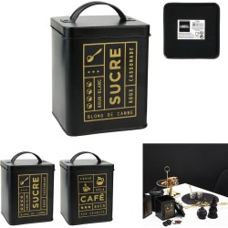 Cook Concept - Metalen koffie of suikerpot - Mat zwart metaal met gouden opdruk - 11.5x11.5x17.5cm