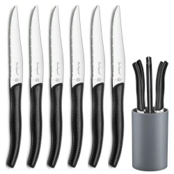 6-pc Lou Laguiole Sky Black steak knives in blok