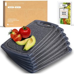 Exitoso ontbijtplank set van 6 snijplanken marmerlook zwart, antislip sap gegolfd en handvat, vaatwasmachinebestendig antibacterieel kunststof broodplank, 25 x 15 cm bordenset klein