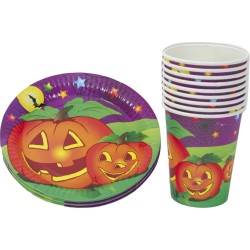 Halloween pompoen themafeest 10x bekers 250ml/10x bordjes 23cm karton