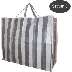 Castillo Jumbo Bag XXL - Wastas / Opbergtas / Verhuistas / Big Shopper - Set van 3 stuks - Grijs Wit