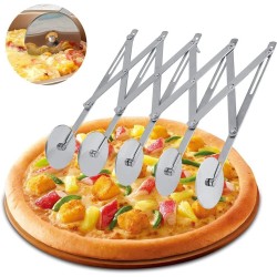 5 wiel deeg cutter, 5 wiel roestvrij stalen snijder, roestvrij stalen deeg verdeler, verstelbare pizzasnijder, 5 wiel snijder, pizzasnijder met handvat voor keuken bakken, gebak, brood (zilver)