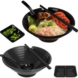 Annie's Kitchen Japanse Ramen Kom Set 1.6 L Ramen Bowl Set- 2 Japanse Servies Koms, Chopsticks, Ramen Spoon, Spice Dishes- Naruto Bowl, Pho, Authentieke Aziatische Gerechten (Zwart)