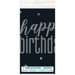 Tafelkleed Happy Birthday Glitz Zwart Zilver | 140x214cm