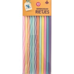 Herbruikbare Rietjes - Gekleurde rietjes - Duurzaam - Milieuvriendelijk - Stevig kunststof - Multicolor - 4 het moment! - 12 stuks