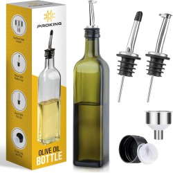 PROKING Olijfolie Fles met Schenktuit – Olijfoliefles – Schenktuit Olijfolie – Glazen Oliefles – Inclusief Schenktuit, Dop & Trechter – 500 ml - Groen