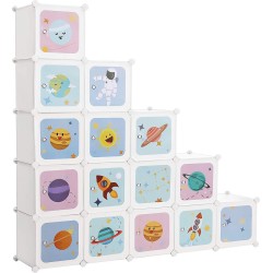 15 Cube Reksysteem Opbergkast voor kinderen Kledingkast met deuren Kunststof schoenenrek Boltless rekken Multifunctionele schoenen Speelgoed 153x31x153cm Wit LPC902W