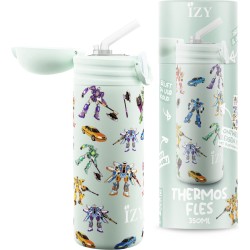 IZY Bottles - Pastel Groen Transformers | 350 ML | Kinderen | Thermosfles | Drinkfles | Waterfles | Schoolfles | Isoleerfles | Beker | Drinkbeker | Koud | Warm | Fles | Kinder | Back to School |  350ml