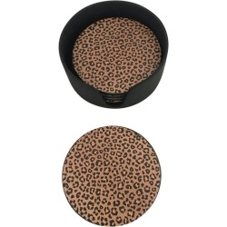 Baroque - Onderzetter - Onderzetters rond 11 cm Leopard - 11.5x11.5x4 - PU Leather